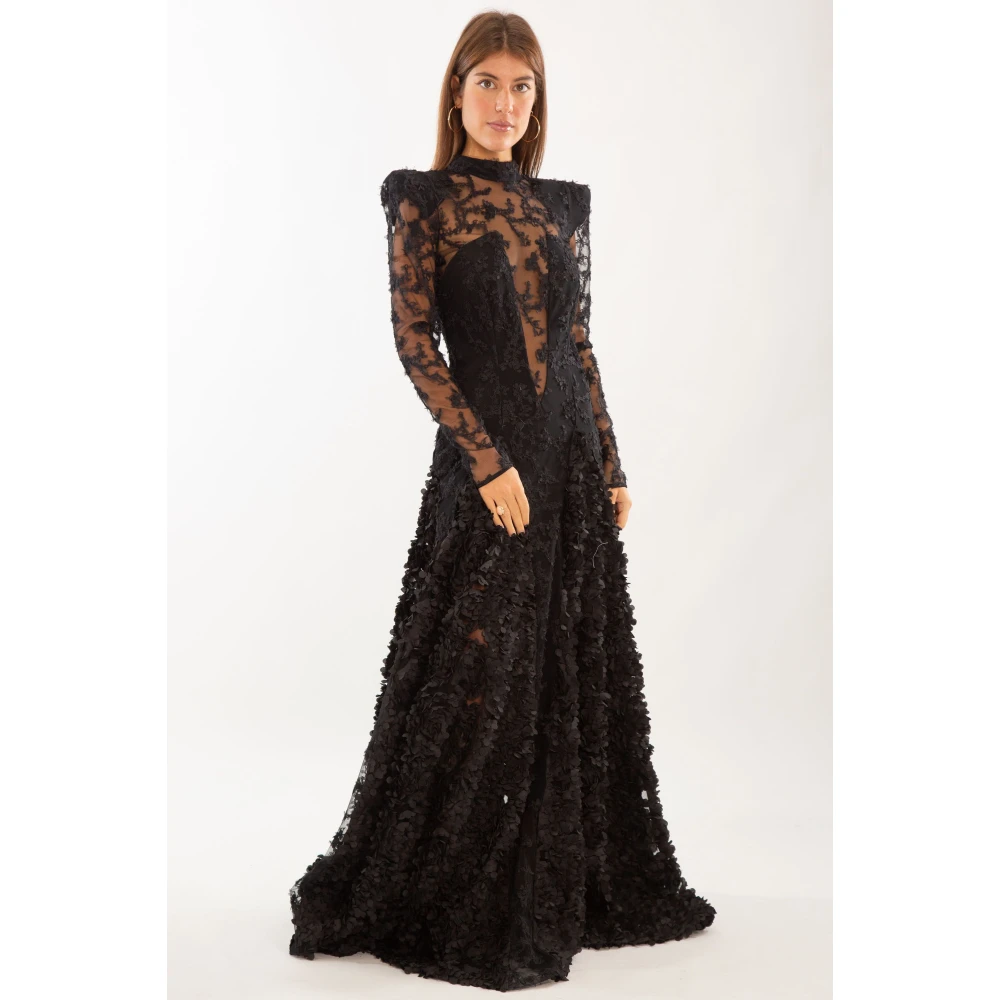 Babylon Quilted Petals Sheer Top Dress Black Dames