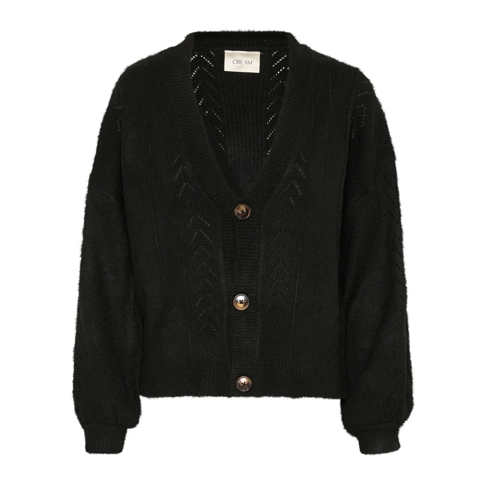 Cream Zwarte Gebreide Vest met Pofmouwen Black Dames