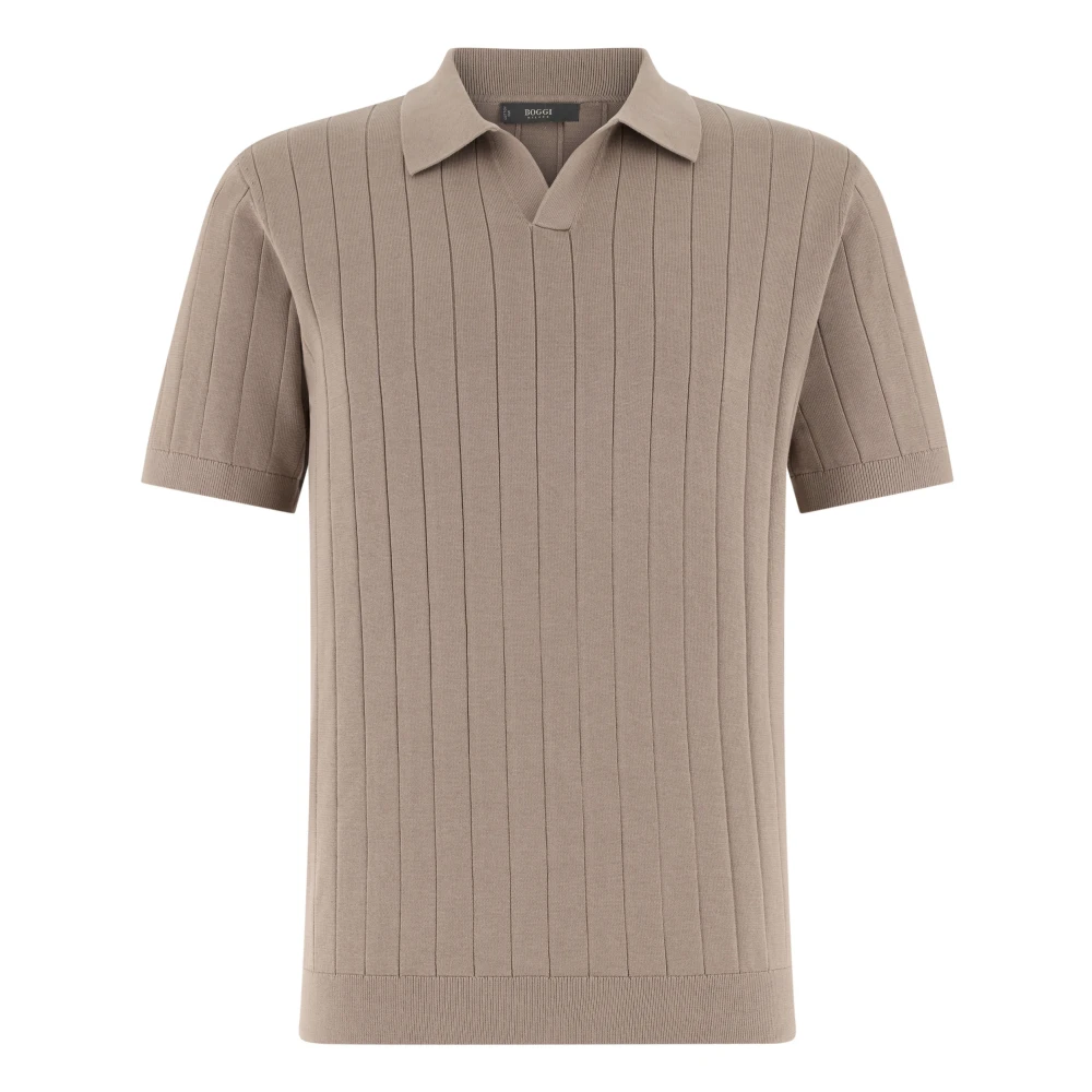 Boggi Milano Herren Beige Gestricktes Polohemd Aus Baumwolle Und Seide