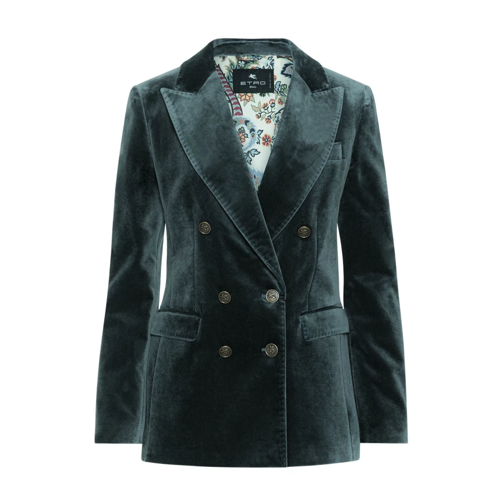 ETRO Fluwelen Blazer met Elegante Details Green Dames