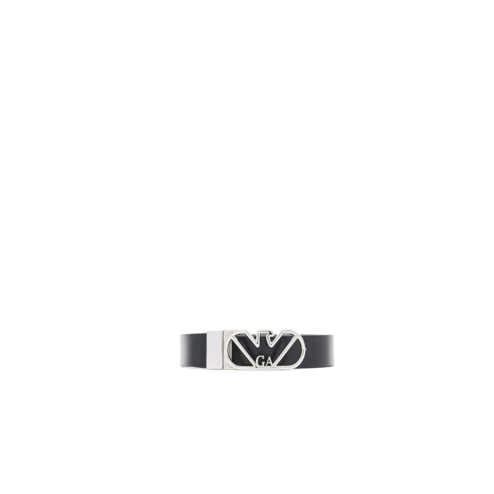 Emporio Armani Women's Black Belts, 85 Cm, Leather Reversible Belt With Eagle Buckle