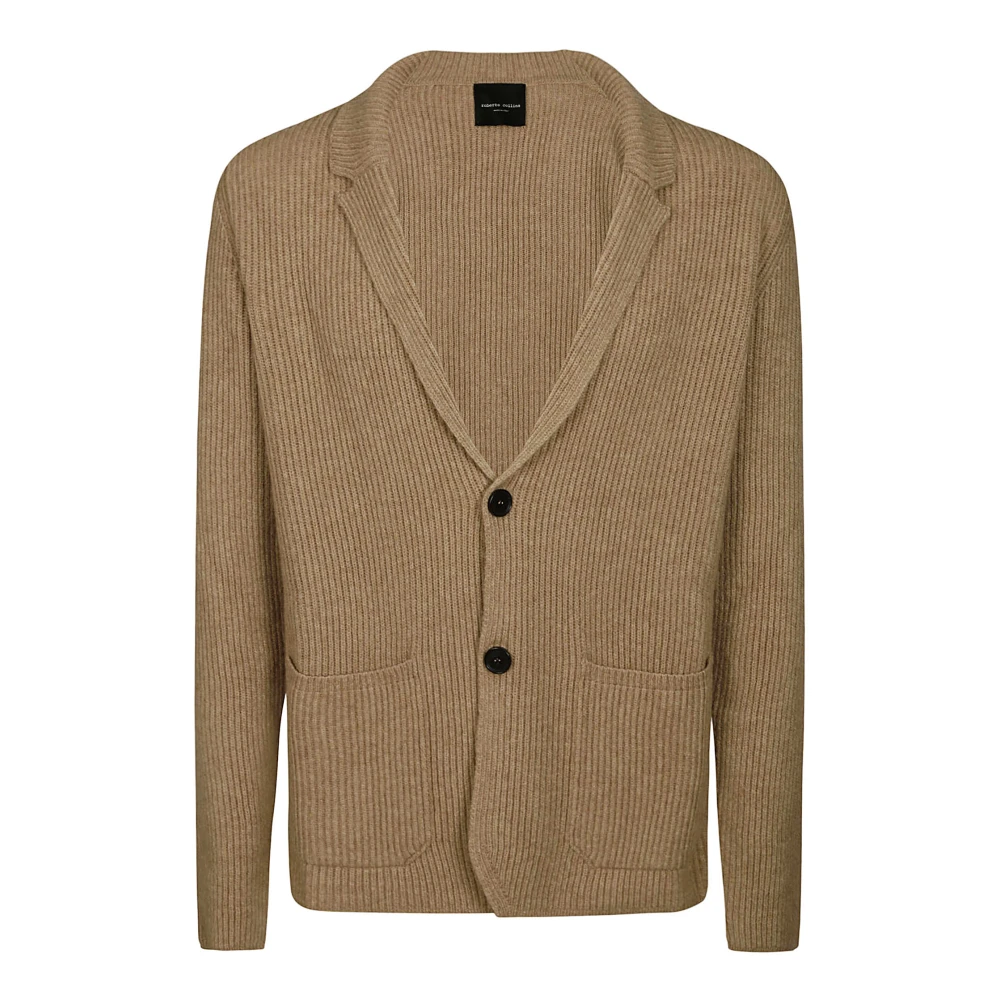 Roberto Collina Hazelnoot Wolmix Ribgebreide Jas Brown Heren