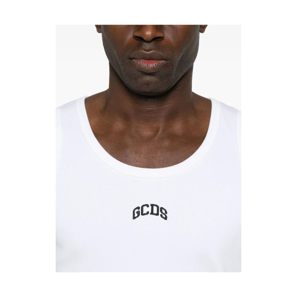 Gcds Witte Crew Neck Mouwloze T-shirt White Heren