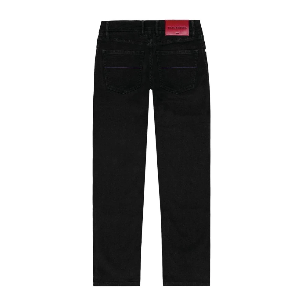 Tramarossa Zwarte katoenen jeans met paarse stiksels Black Heren