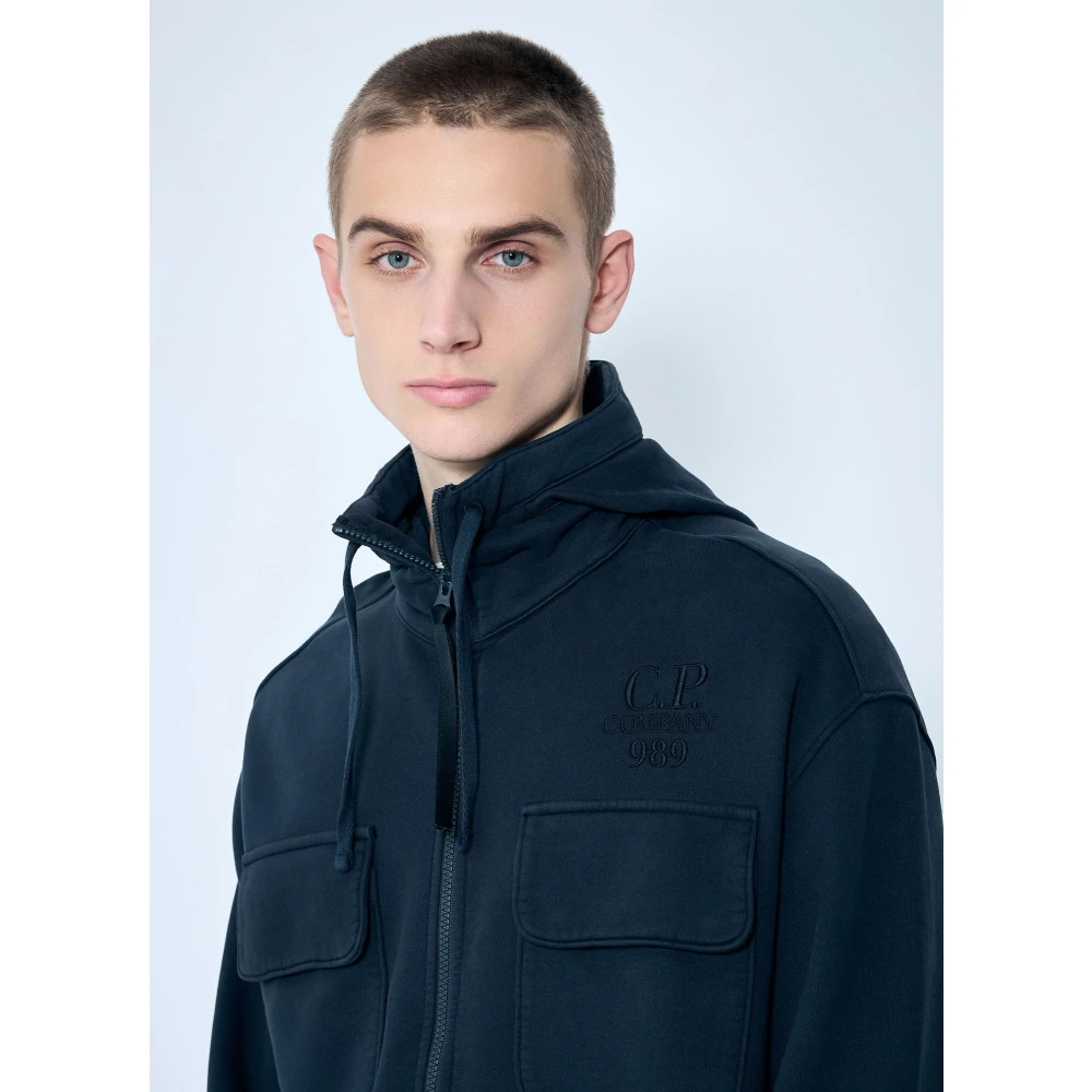 C.P. Company Geborduurde hoodie met zakken Black Heren