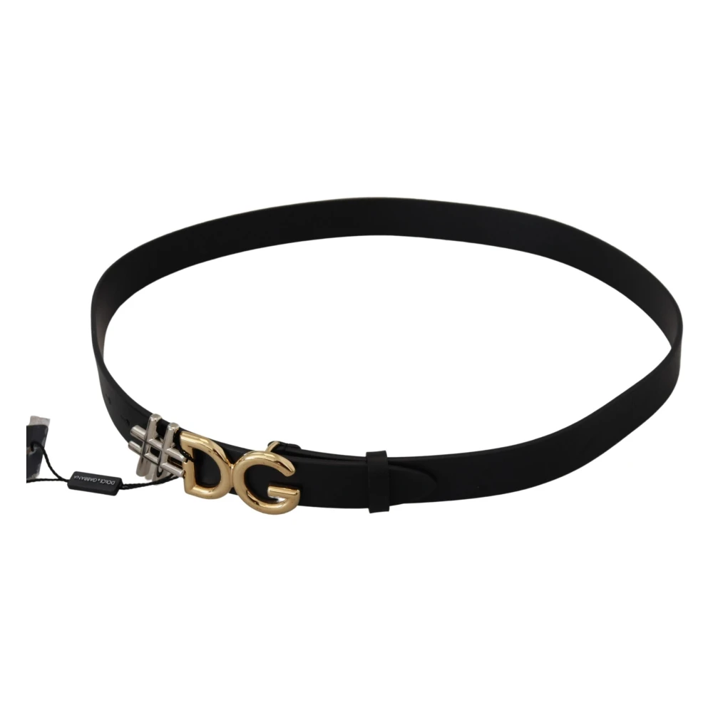 Dolce & Gabbana Zwart Leren Metalen Logo Riem Black Unisex