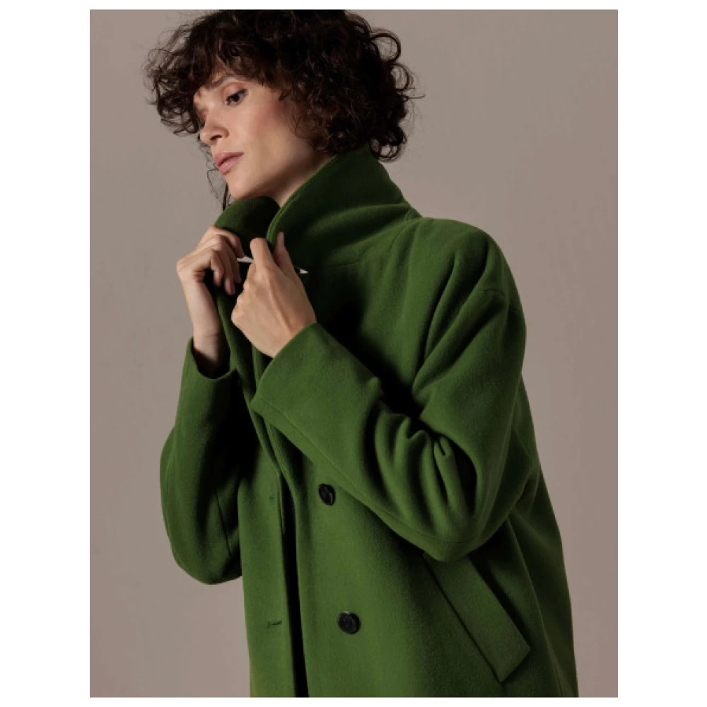 Creenstone Relaxed Fit Groene Wollen Jas Green Dames
