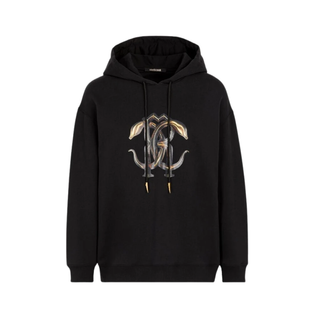 Roberto Cavalli Tiger Tooth Logo Katoenen Hoodie Black Dames