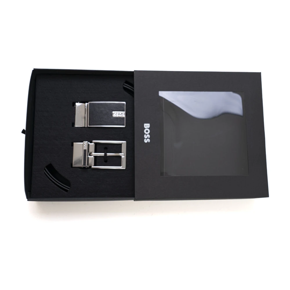 Boss Reversibele Lederen Riem met Dubbele Gesp Black Heren
