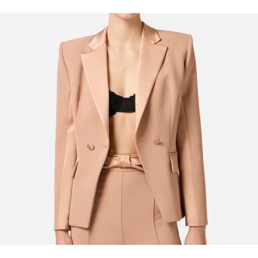 Elisabetta Franchi Satin Revers Crepe Jas Beige Dames