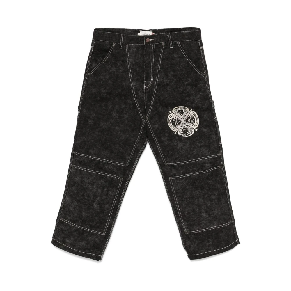 Honor The Gift Zwarte Acid Wash Flared Geknipte Broek Black Heren
