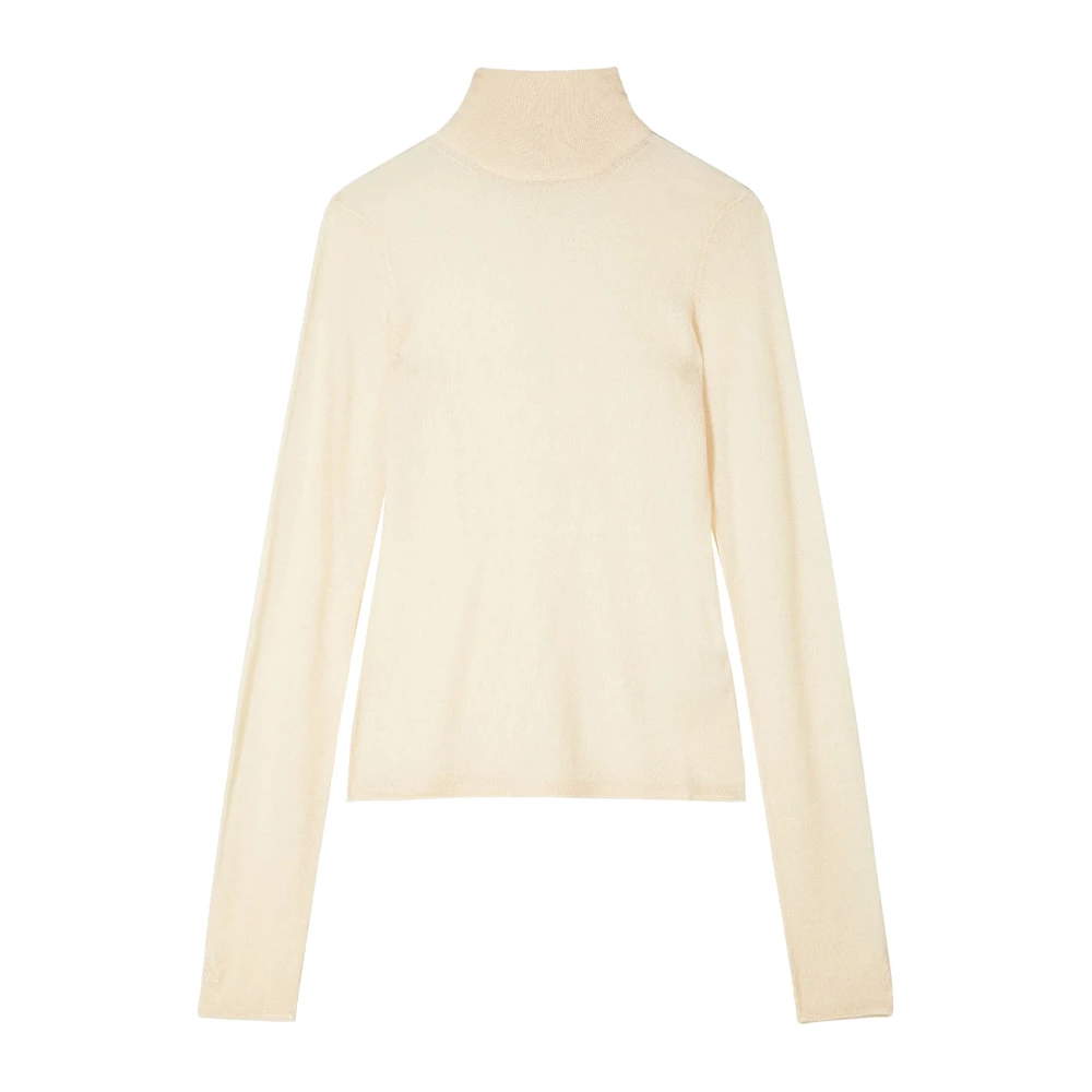 Patrizia Pepe Vrouw Beige Wollen Coltrui Lichtgewicht Stedelijke Elegantie