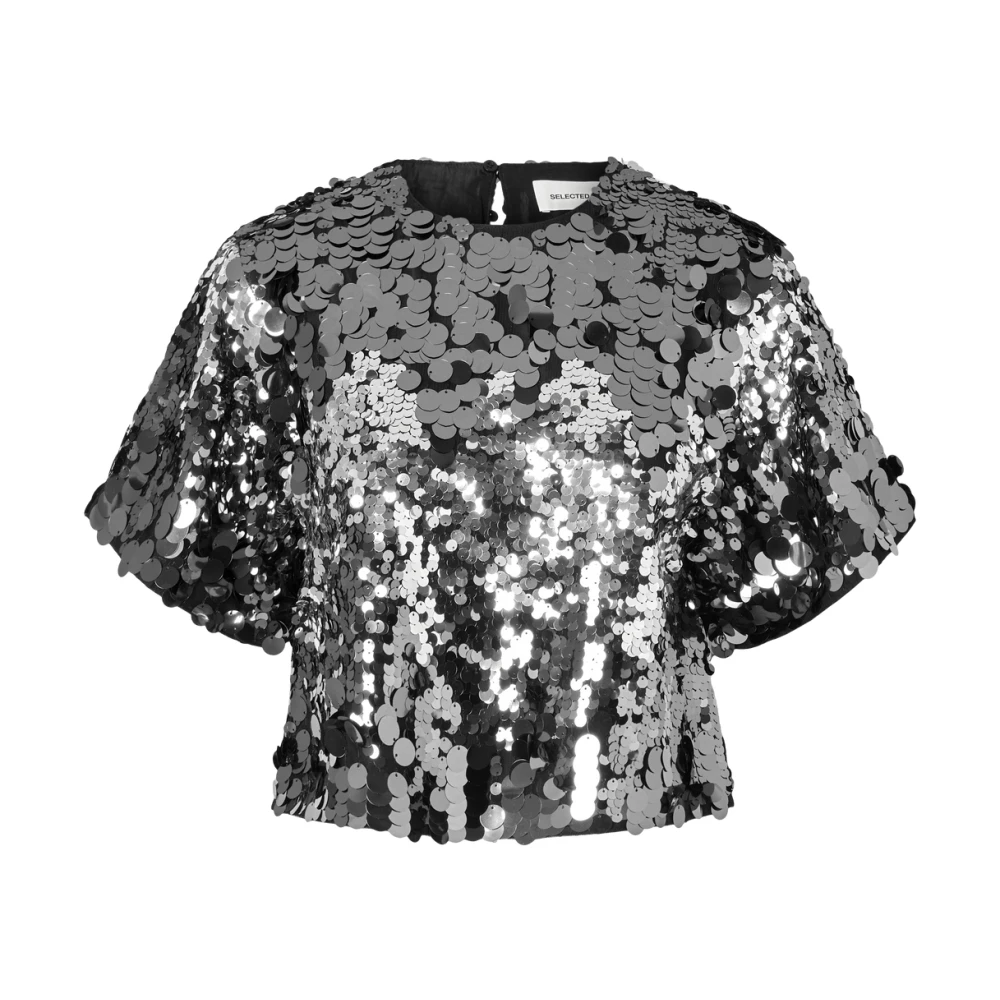Selected Femme Sequin Top met 3 4 Mouwen Gray Dames