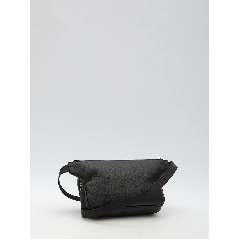 Fendi Zwarte heuptas van generfd leer met reliëflogo Black Heren