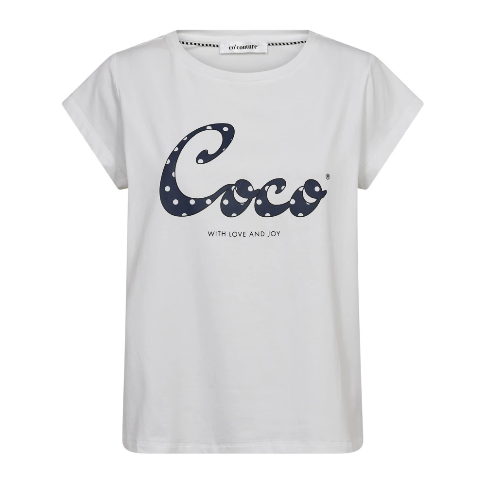 Co'Couture Grafische Tee Top Wit Marine White Dames
