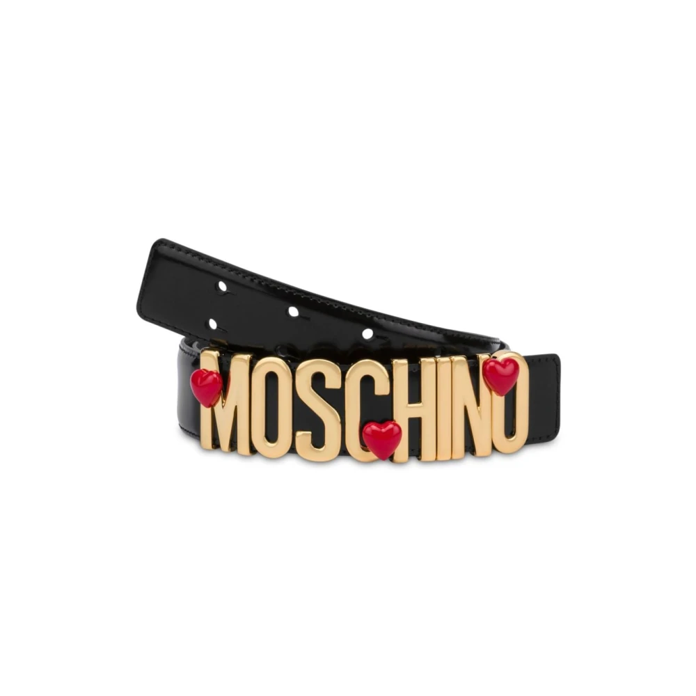 Moschino Zwart Leren Hart Bedel Riem Black Dames