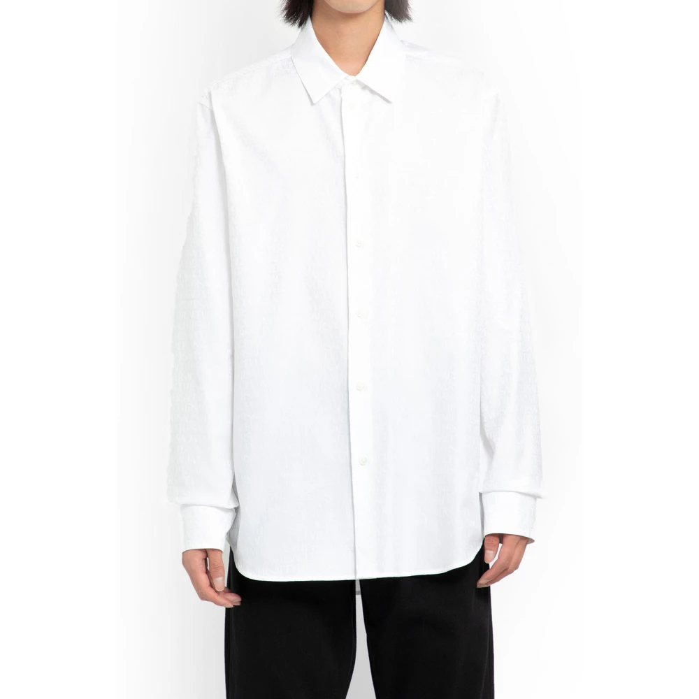 Versace Witte Poplin Jacquard Overhemd White Heren