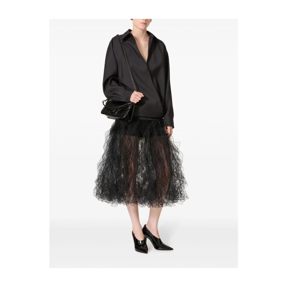 Valentino Garavani Zwarte Techno Light Wool Overhemd Black Dames