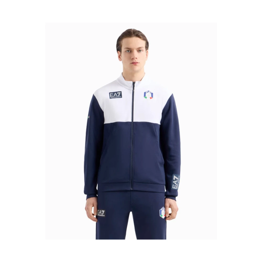 Emporio Armani EA7 Blauwe Zip Sweater Fisi Logo Multicolor Heren
