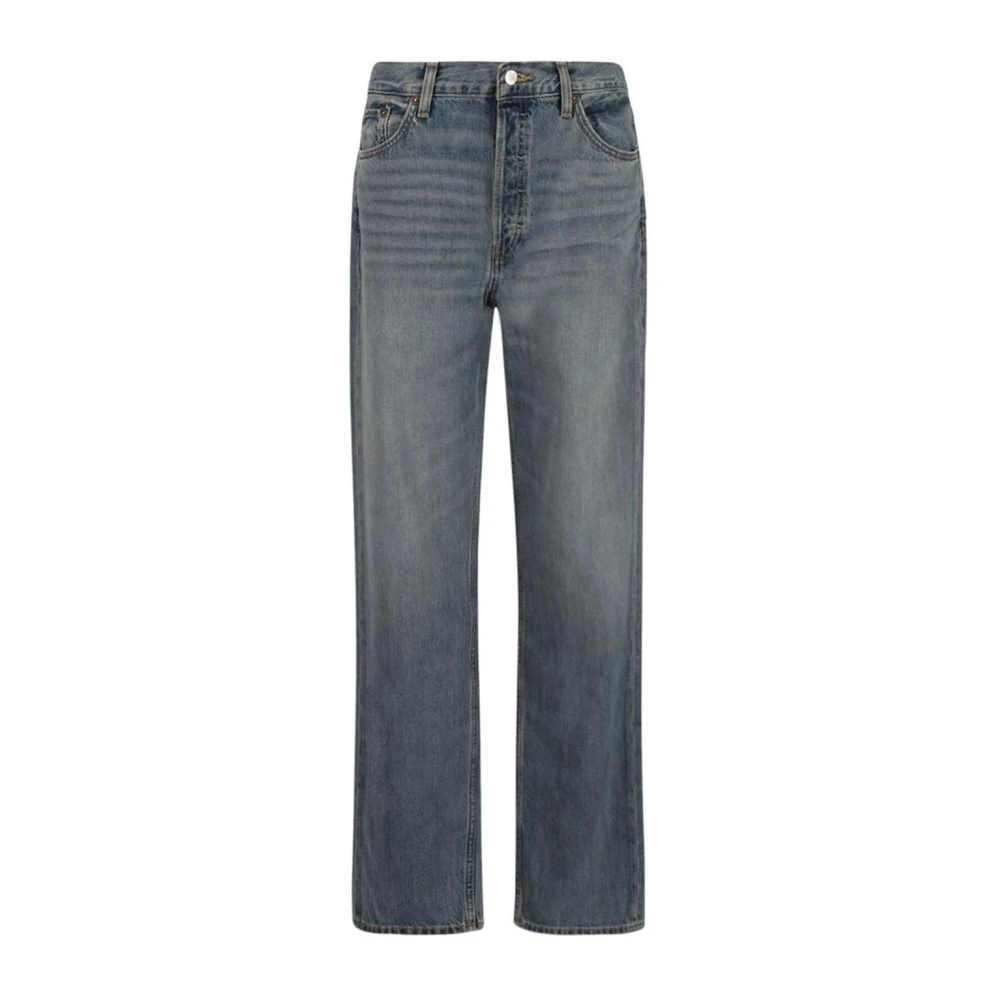 Re Done Klassieke katoenen jeans met leren patch Blue Dames