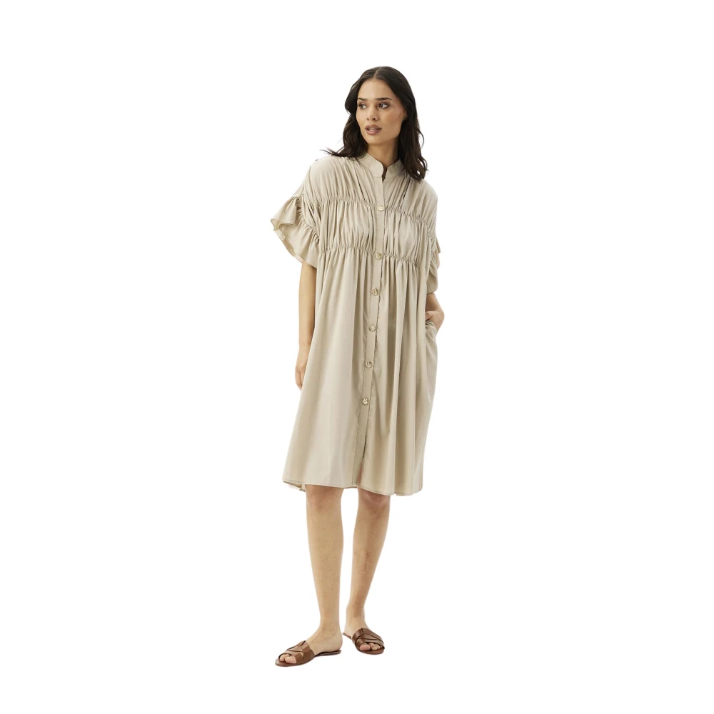 IN Front Vikky Jurk met Ruchedetails Beige Dames