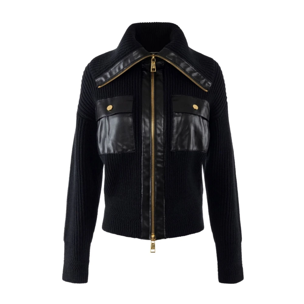 Elisabetta Franchi Zwart Rib Wolmix Vest Black Dames