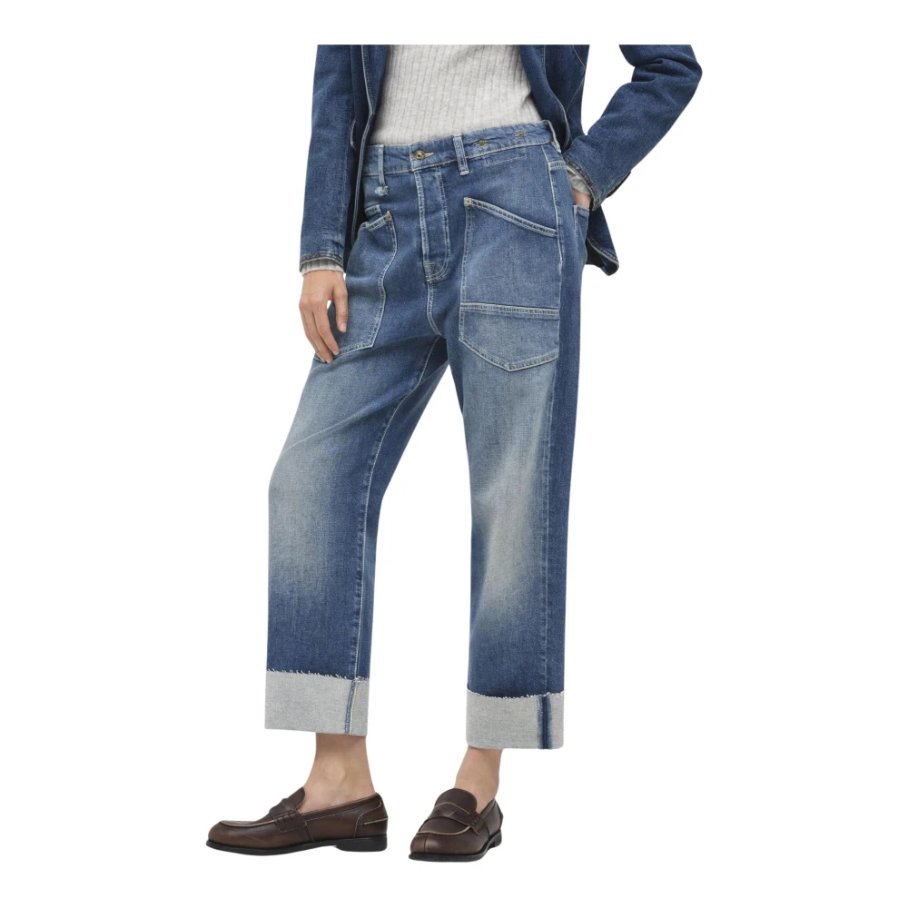 Mac Women's Blue Baggy Jeans Straight-Leg Mid-Rise