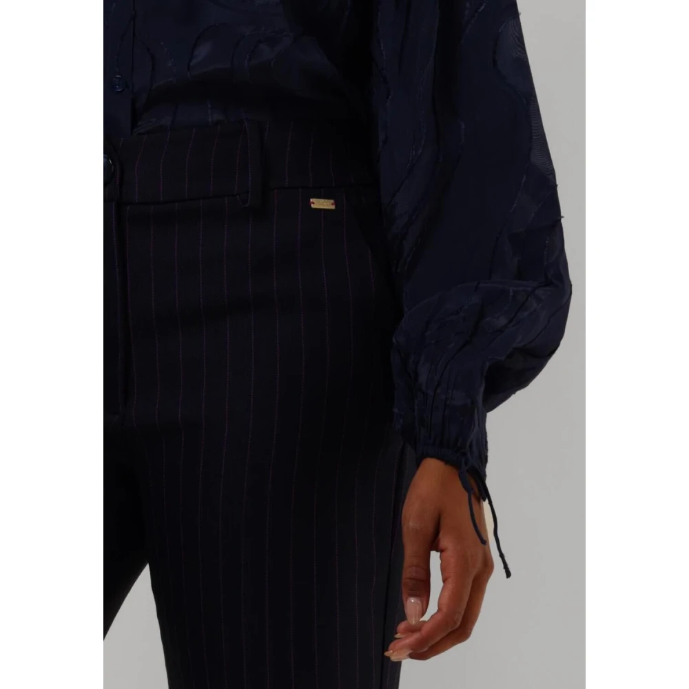 Pom Amsterdam Middernachtblauwe Gestreepte Elegante Broek Blue Dames