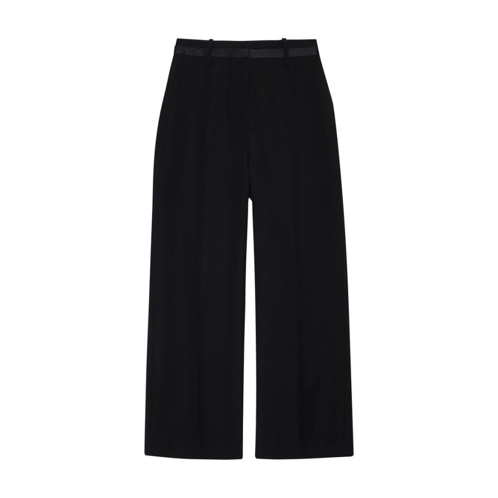 Anine Bing Zwarte wollen cropped broek met zakken Black Dames