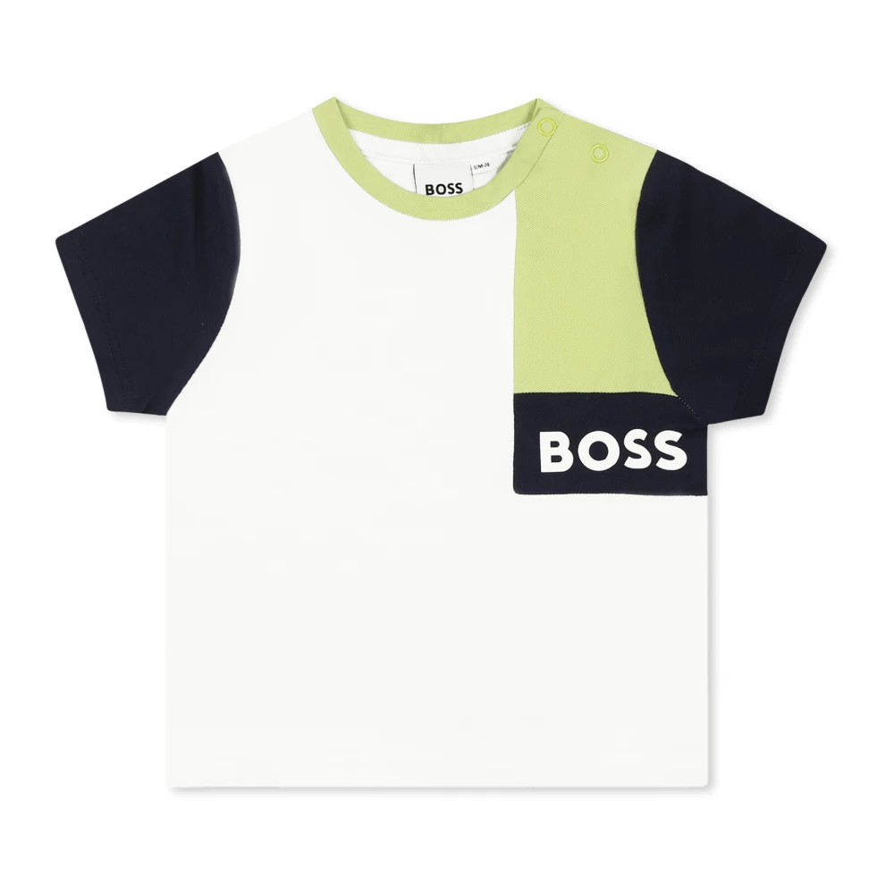 Hugo Boss Vit Färgblock T-shirt med Logotyp White, Unisex