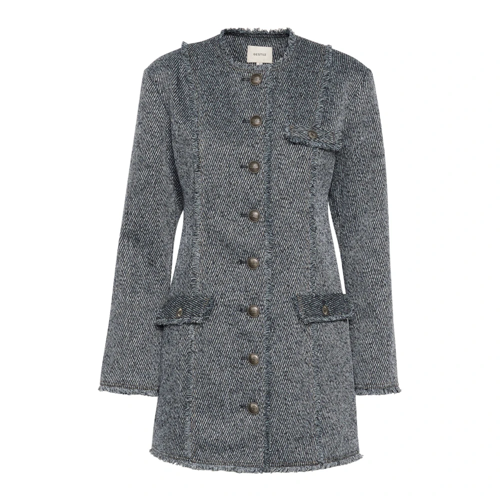 Gestuz Blauwe Twill Structuur Jurk met Knopen Gray Dames