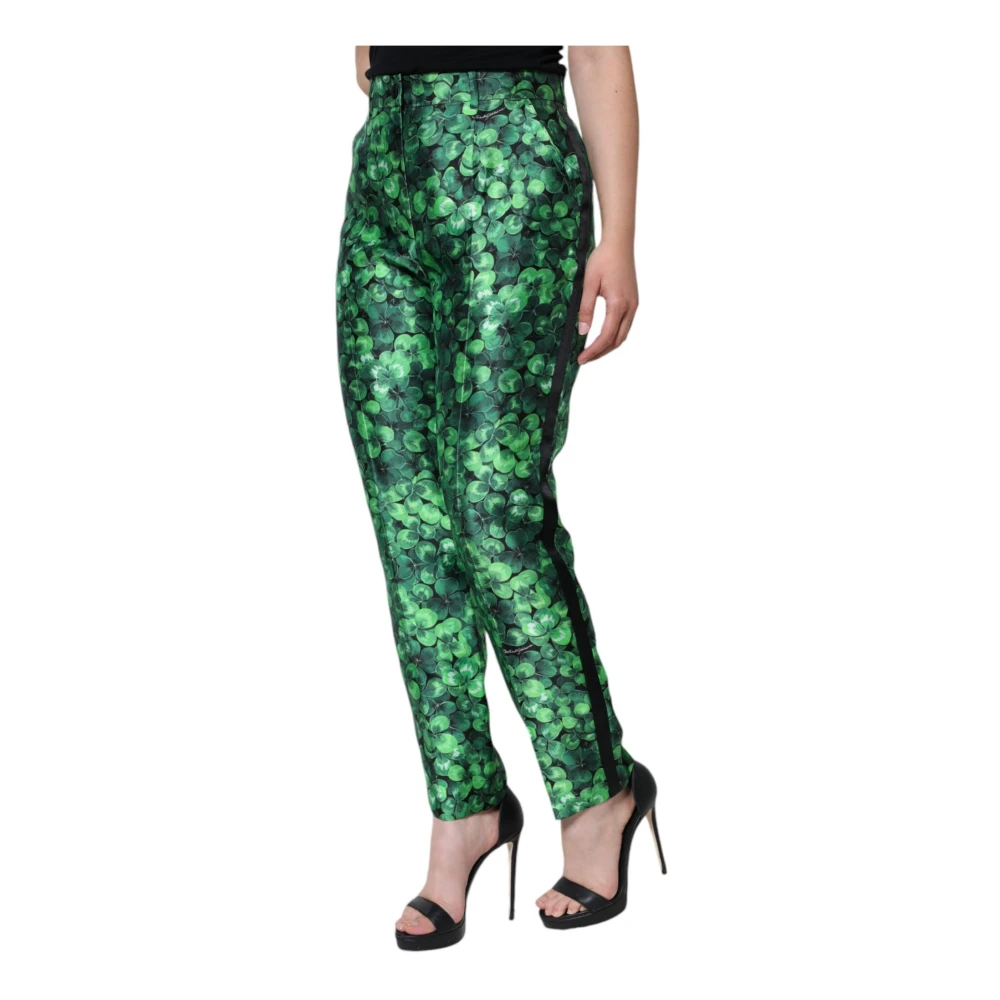 Dolce & Gabbana Groene Zijden Satijnen Tapered Broek Green Dames