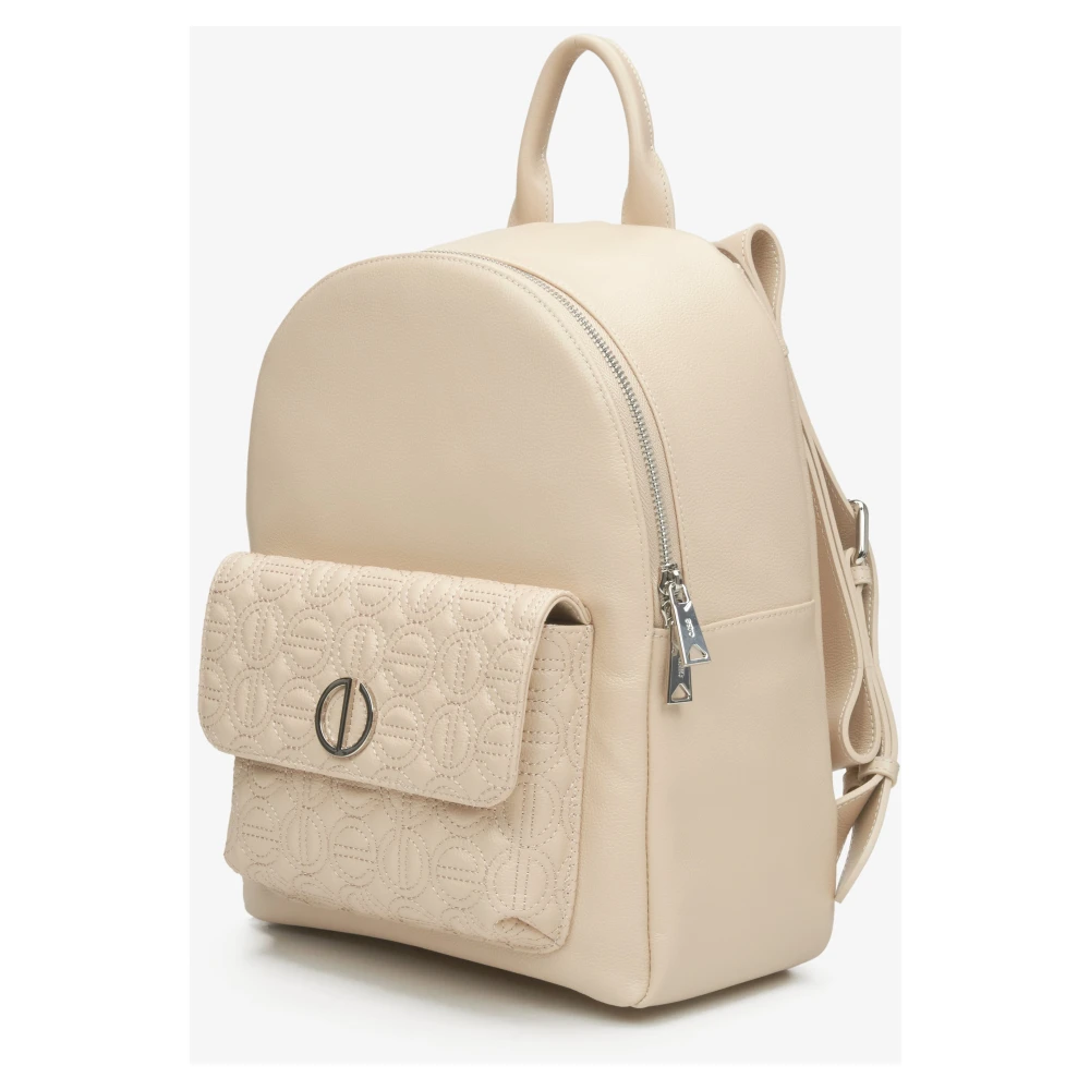 Estro Dames Licht Beige Leren Rugzak met Zilveren Details Er00115048 Beige Dames
