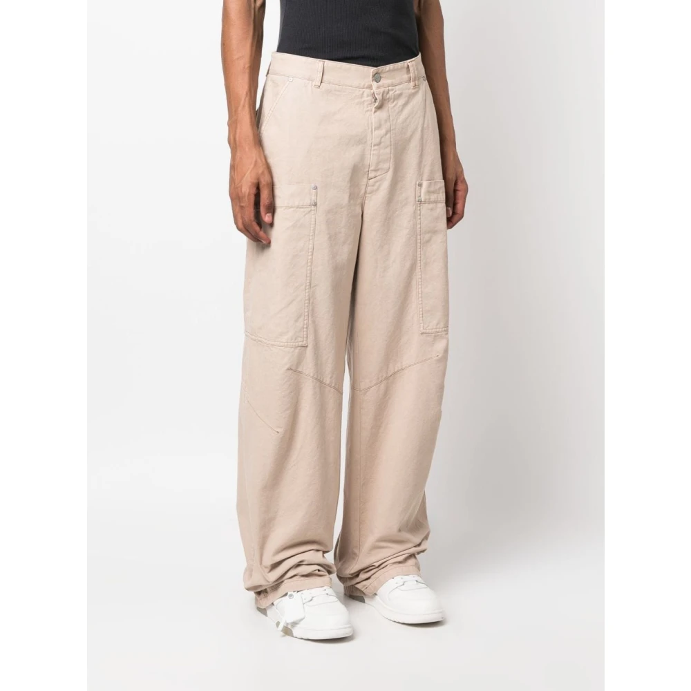 Palm Angels Beige Katoenen Broek met Ritssluiting Beige Heren