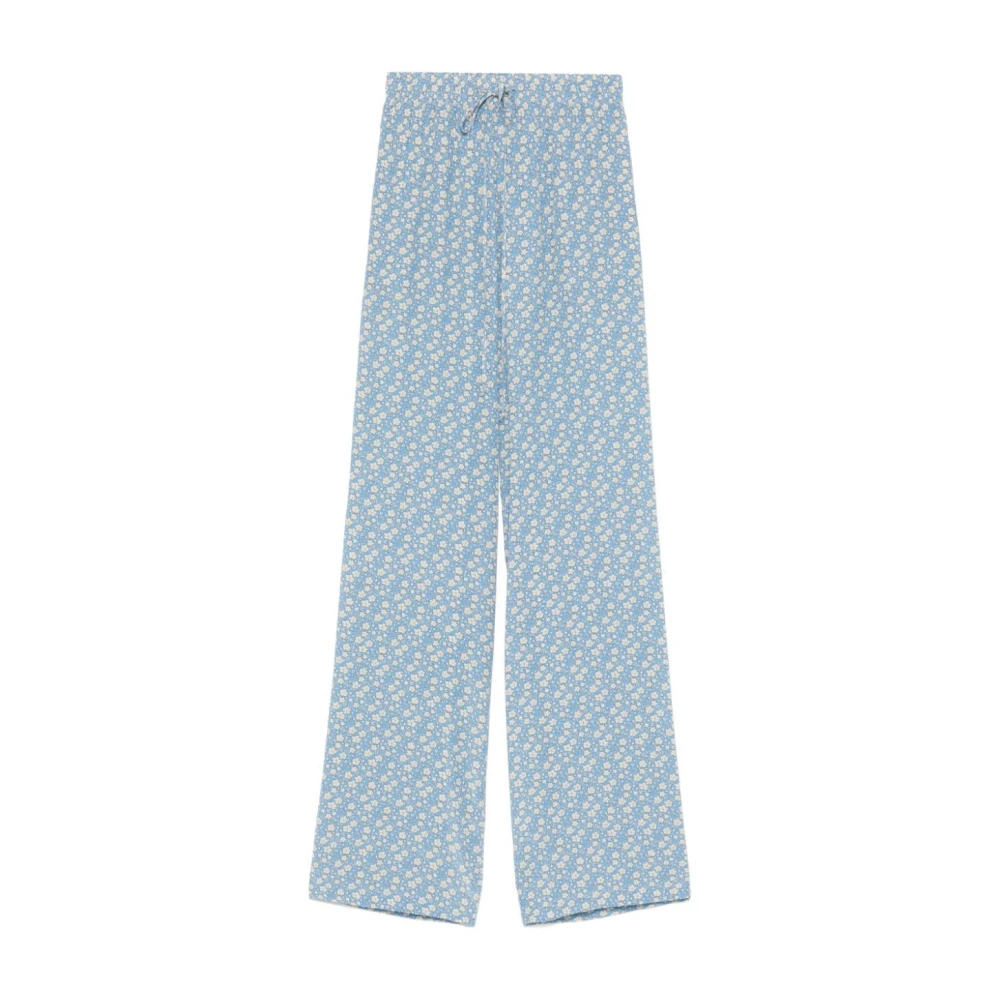 Ermanno Scervino Blauwe Zijden Trekkoordbroek Rechte Snit Blue Dames