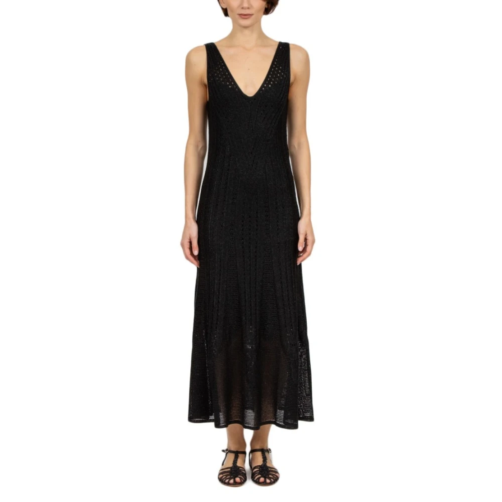 Erika Cavallini Zwarte Lange Jurk in Lurex Tricot Black Dames