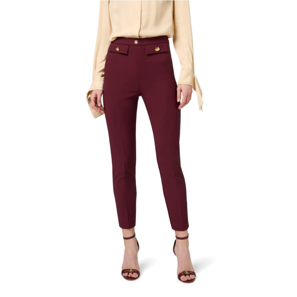 Elisabetta Franchi Logo Rivet Stretch Crepe Enkellange Broek Red Dames