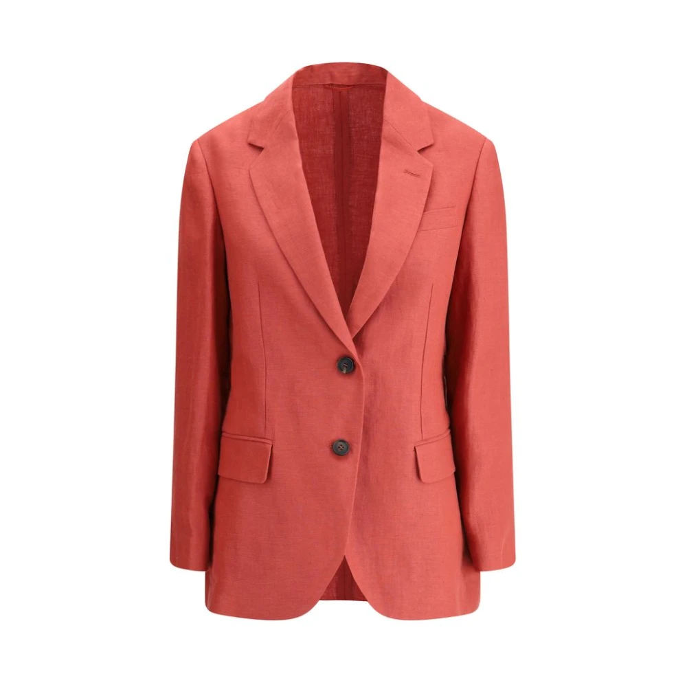 BRUNELLO CUCINELLI Elegant Hemp Linen Blazer Jacket Red Dames