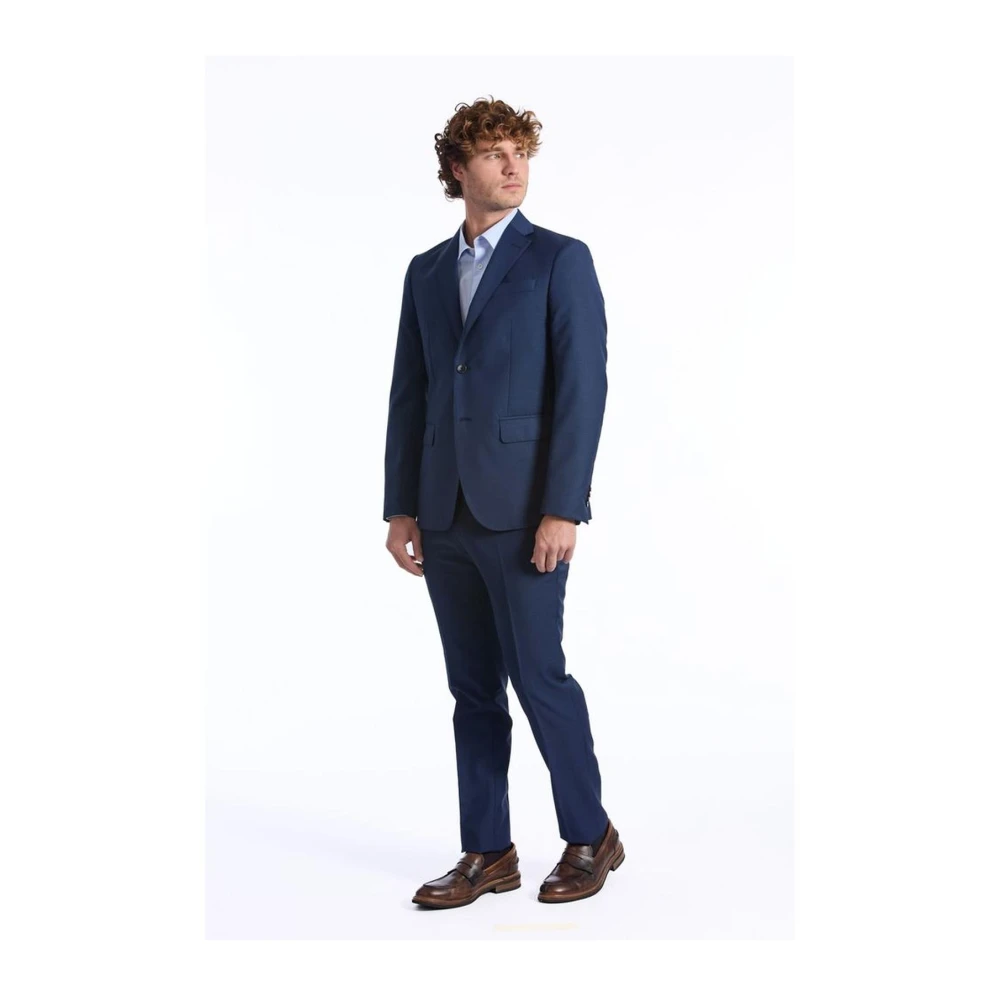 Baldinini Blauw Wol Slim Fit Pak Blue Heren