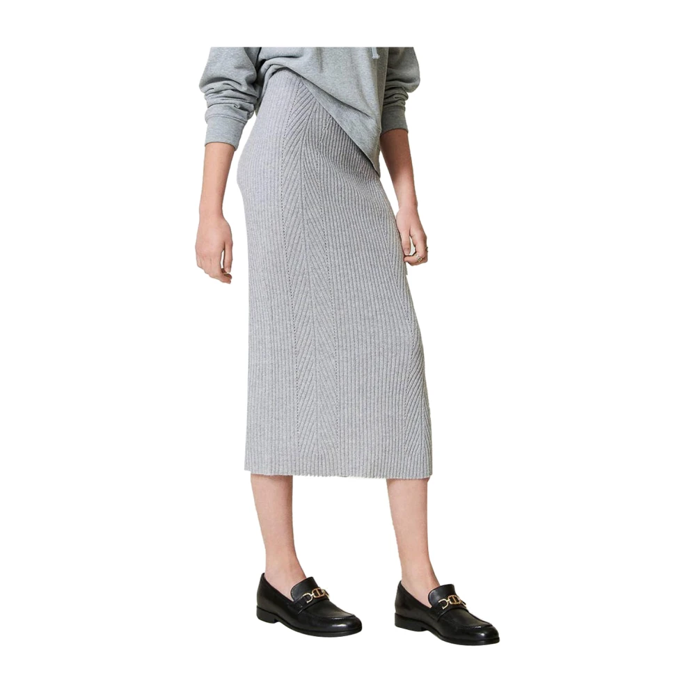 Twinset Geribbelde wollen midi-rok Gray Dames