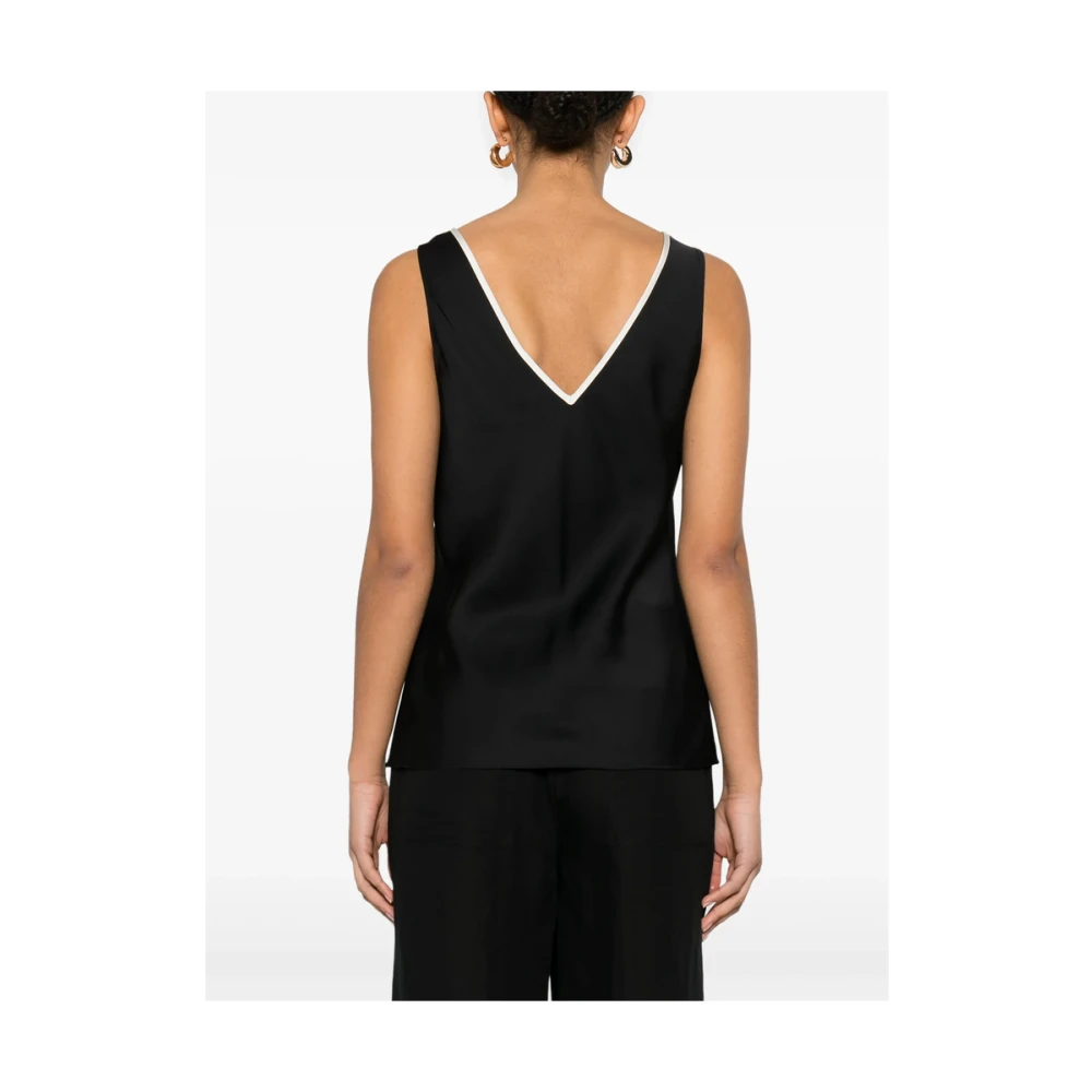 Calvin Klein Zwarte Logo Plaque V-Hals Top Black Dames