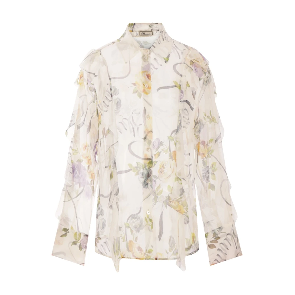 Blumarine Bloemenzijden overhemd met ruches Multicolor Dames
