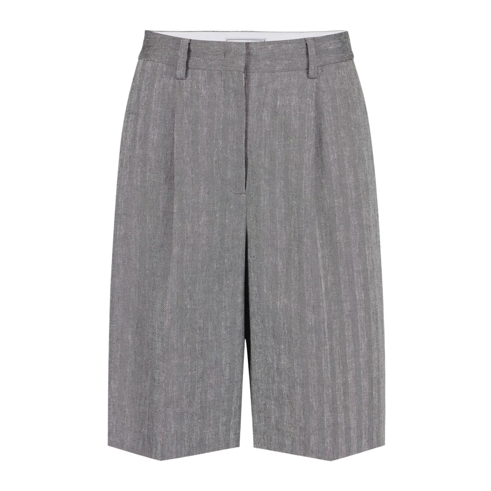 Iceberg Regular fit Bermuda shorts in katoen en linnen visgraatstof Gray Dames