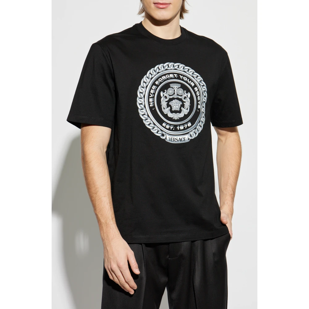 Versace T-shirt met bedrukt logo Black Heren