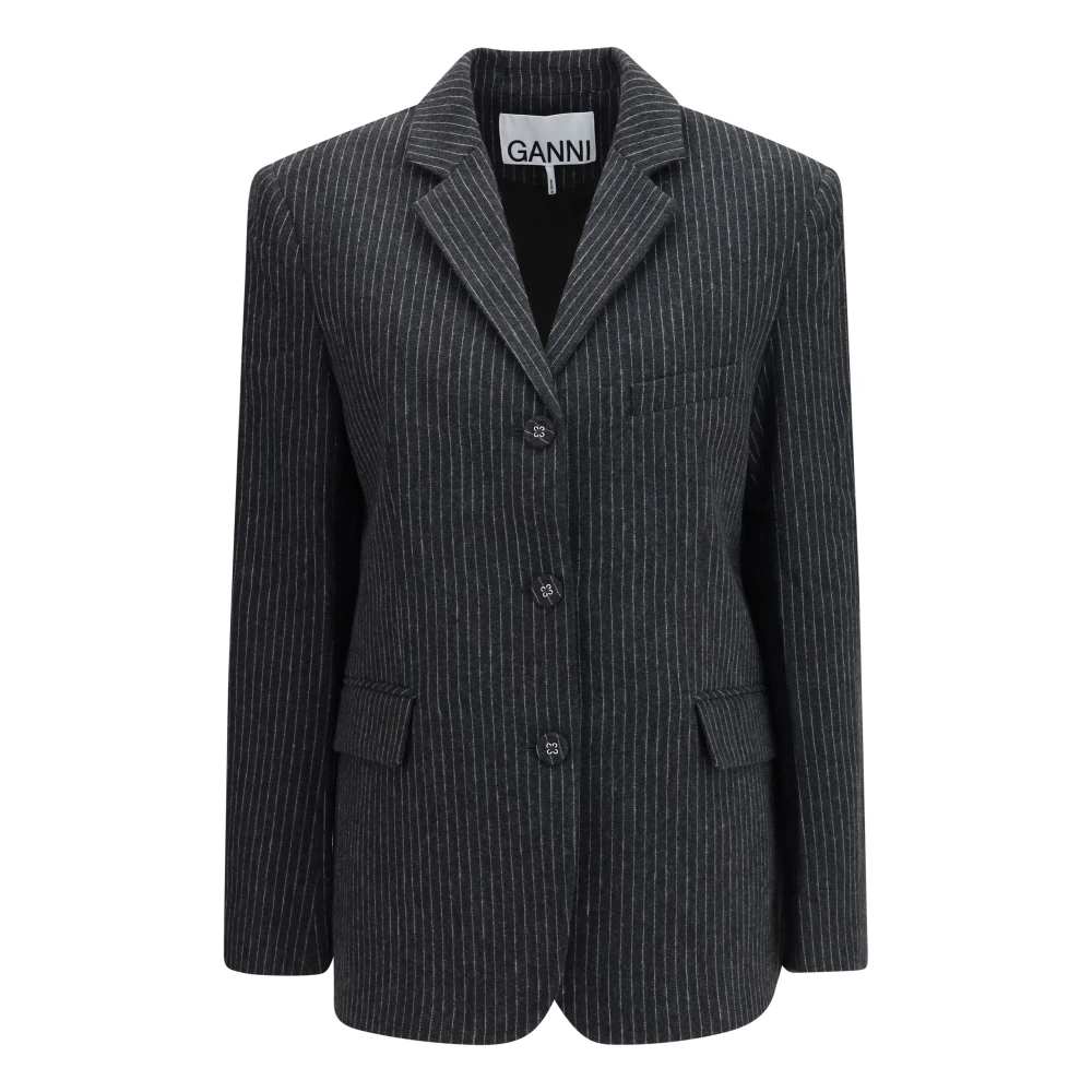 Ganni Donna Grigio - Blazer In Lana A Righe - Jackets - S