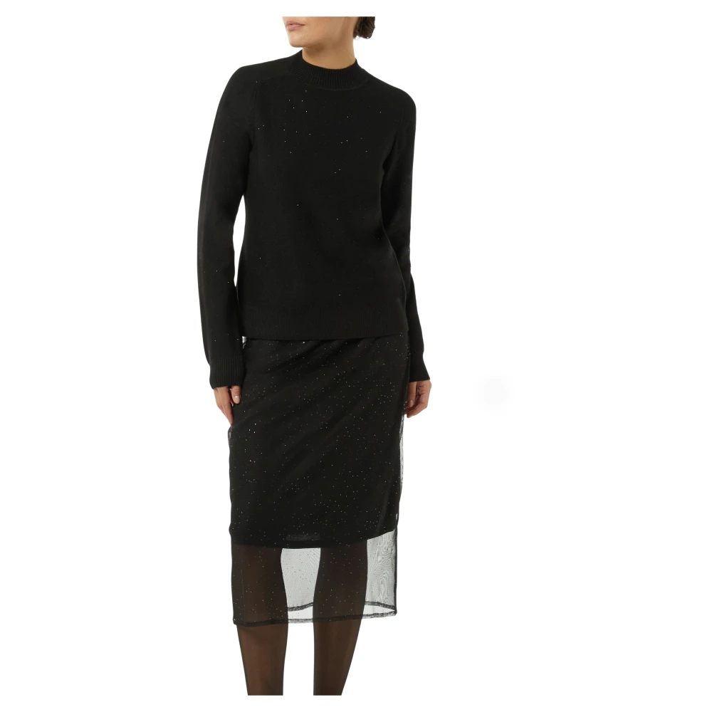 comma Metallic Mesh Rok met Korte Voering Black Dames