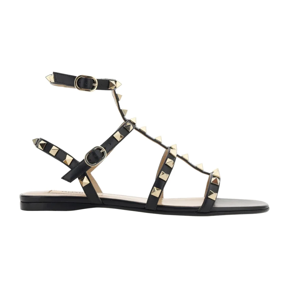 Valentino Garavani Zwarte Leren Sandalen met Studs Black Dames