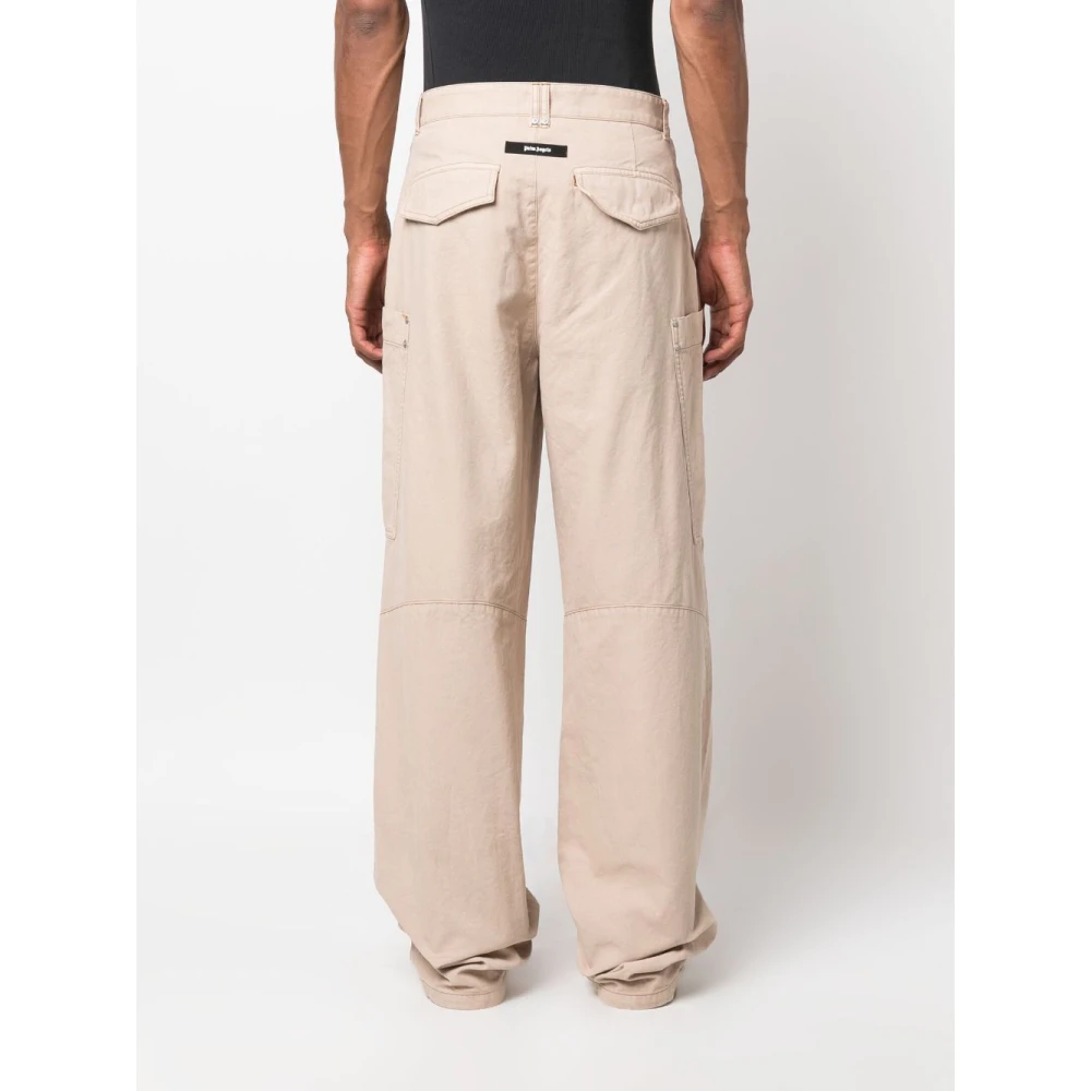 Palm Angels Beige Katoenen Broek met Ritssluiting Beige Heren