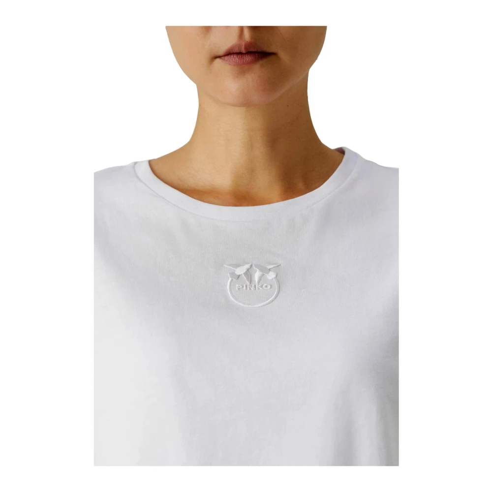 pinko Geborduurd Logo Jersey T-shirt White Dames