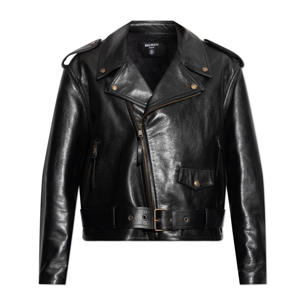 Balmain Black Short Leather Biker Jacket - Male - Leather Jackets - 2XL - Jackets